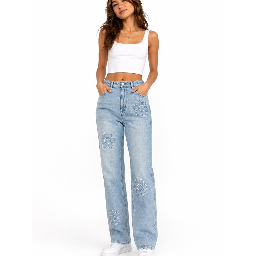 PacSun Eco Floral Patch Jeans Size 27 High-Rise Boyfriend 90s Y2K Baggy Boho